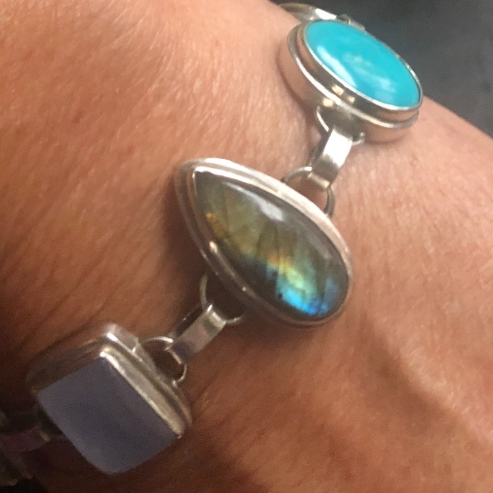 L62: Air Sign Gemstone station bracelet!  Moonstone- chalcedony- labradorite wow